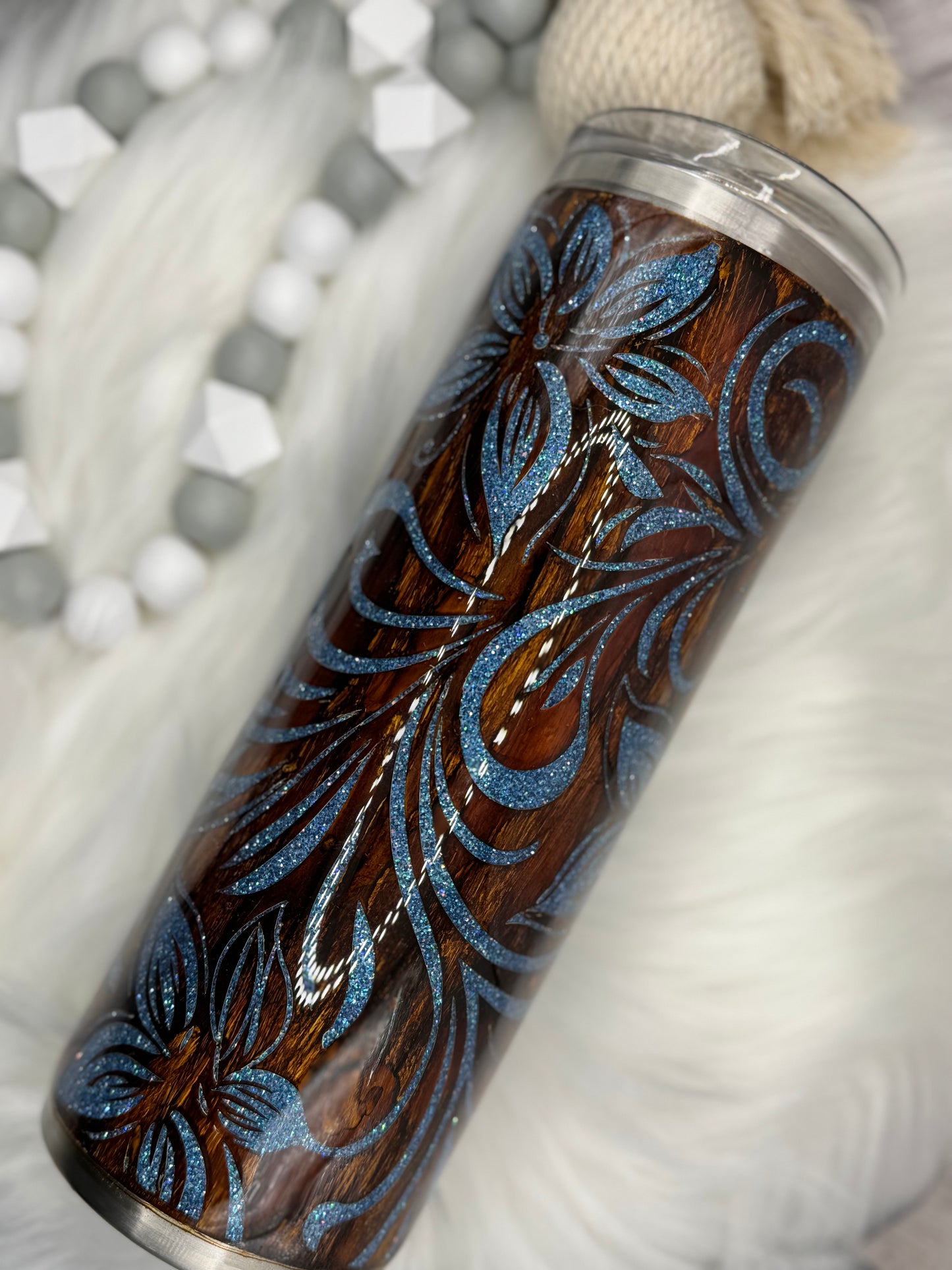 Woodgrain Tooled Leather Tumbler