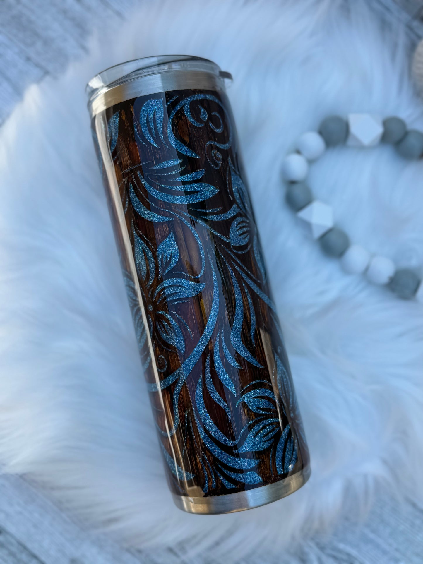 Woodgrain Tooled Leather Tumbler