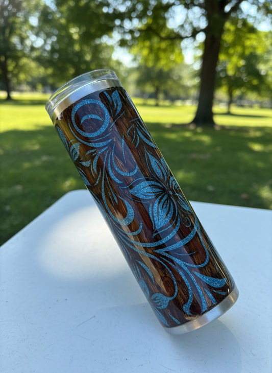 Woodgrain Tooled Leather Tumbler