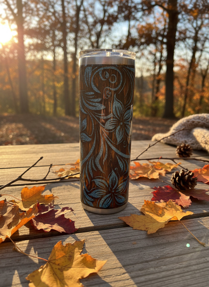 Woodgrain Tooled Leather Tumbler