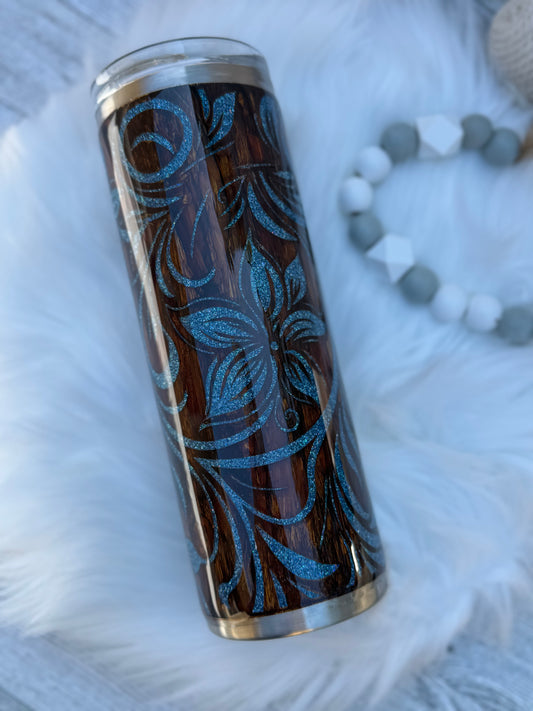 Woodgrain Tooled Leather Tumbler