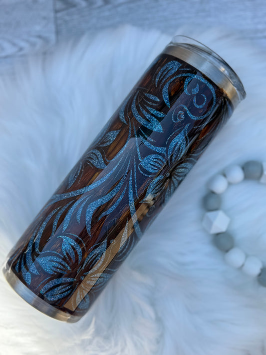 Woodgrain Tooled Leather Tumbler